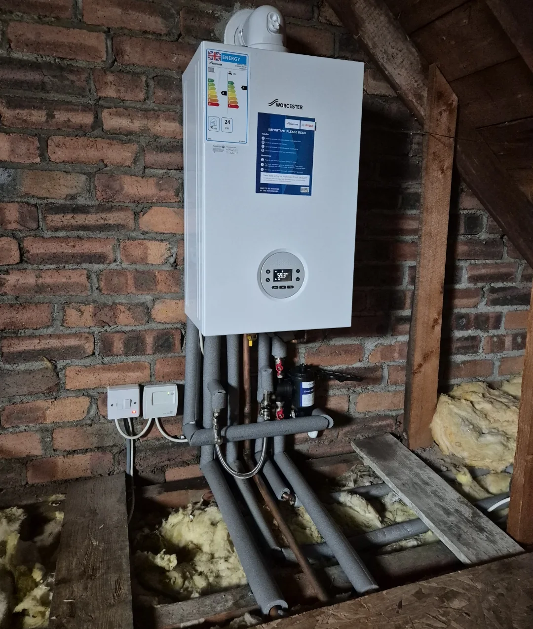 Worcester boiler installed in a loft in Monkton, Ayrshire